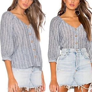 Heartloom Linen Cotton Mercy Top Striped Blue White Shirt Revolve Size Small